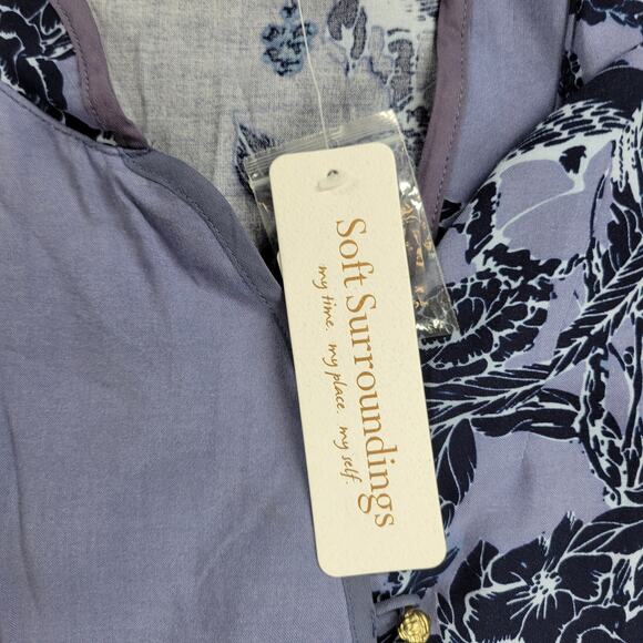 Soft Surroundings Tranquil Blooms Kimono Shirt XL Blue Floral Velvet Burnout New - Picture 4 of 14